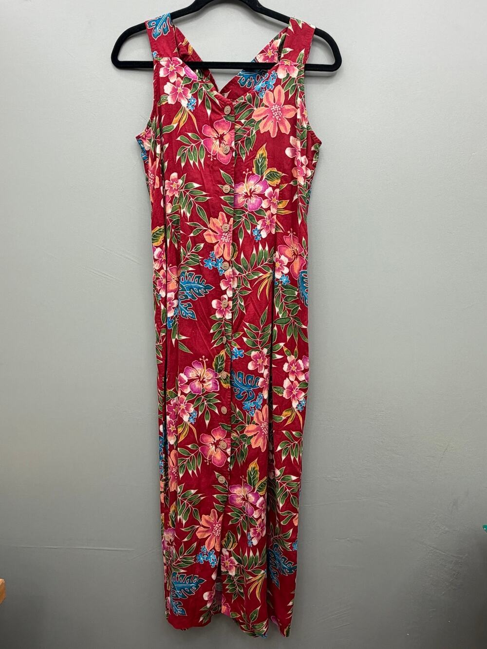 Erika Tropical Floral Rayon Maxi Dress Criss Cross Back Size S